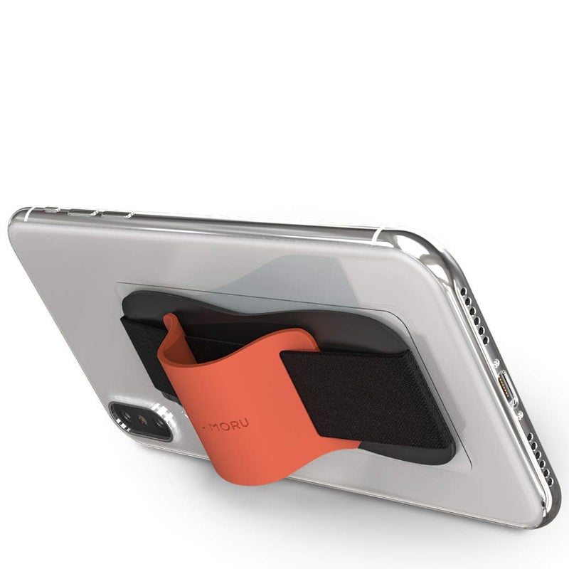 Sinjimoru Phone Grip with Silicone Band â€“ Comfortable One-Hand Holder & Kickstand for Smartphones, Tablets, and eReaders for iPhone, Android, and Kindle Sinji Grip Silicone Clementine - Image 2